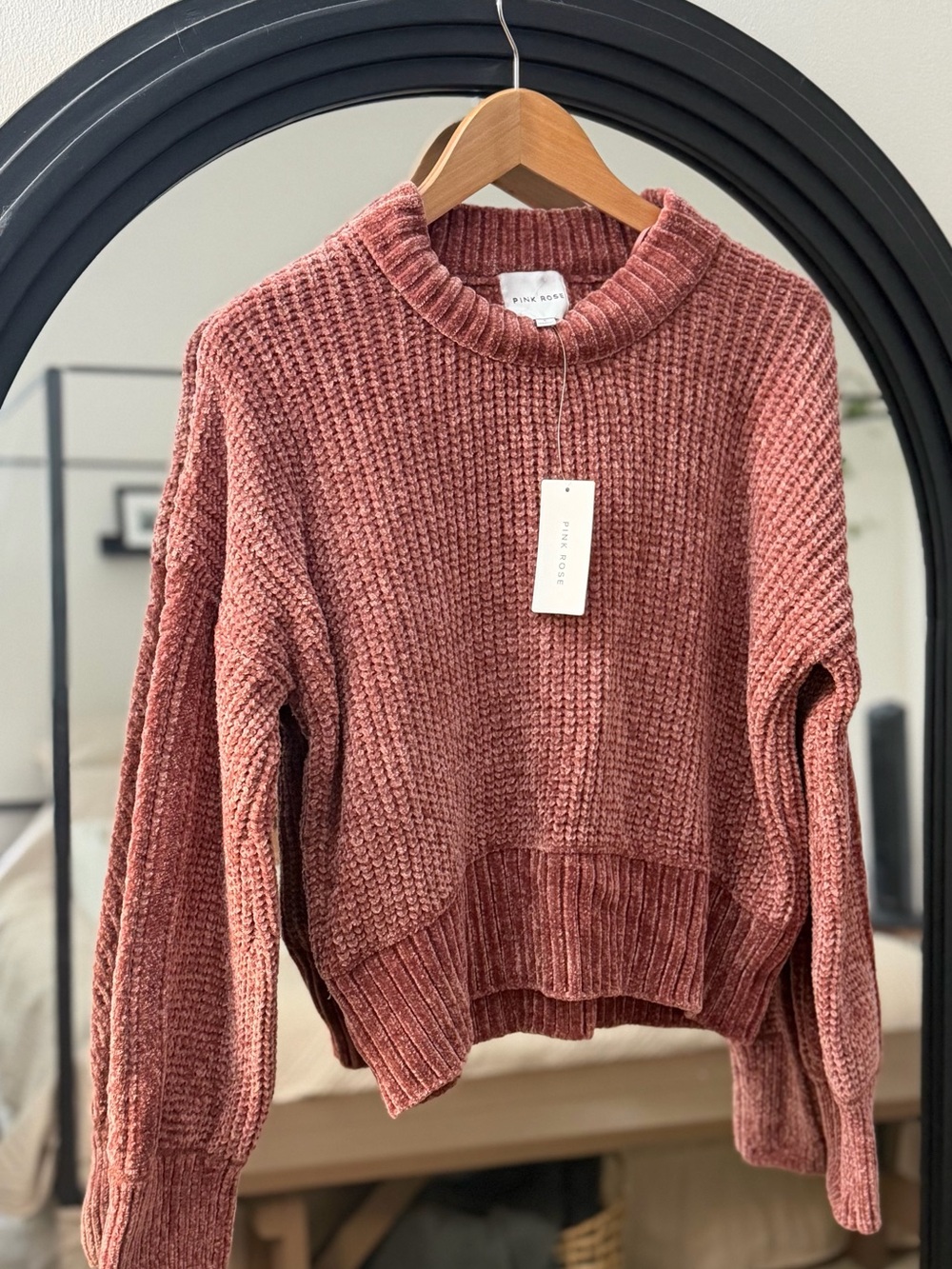 Pink Rose Antique Clay Chenille Sweater